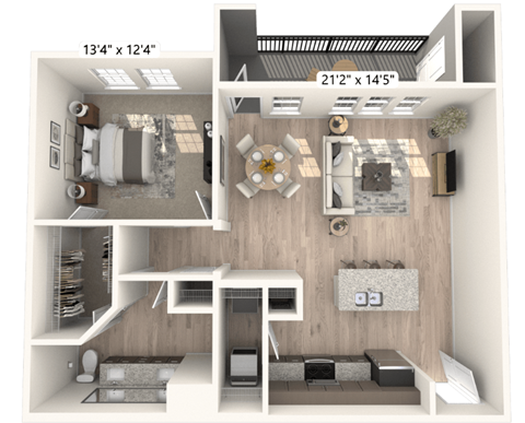 Floor plan for 1 bed, 1 bath, 820 sqft